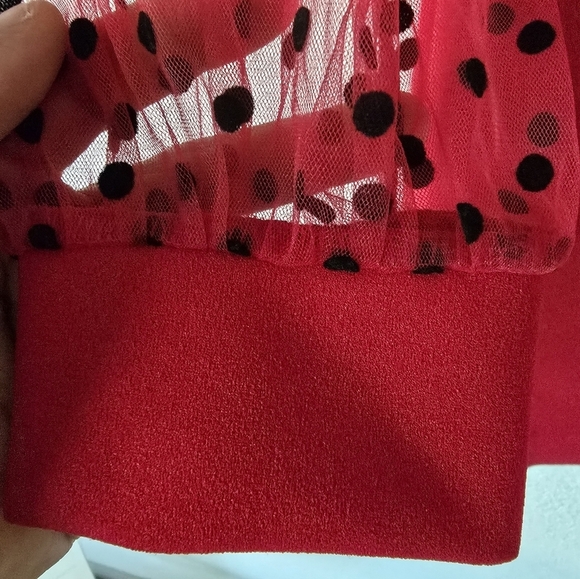 Shein Contrast Dress Womens Sz L Red Dolby Mesh Cap Sleeves Dark Romantic - Picture 6 of 11